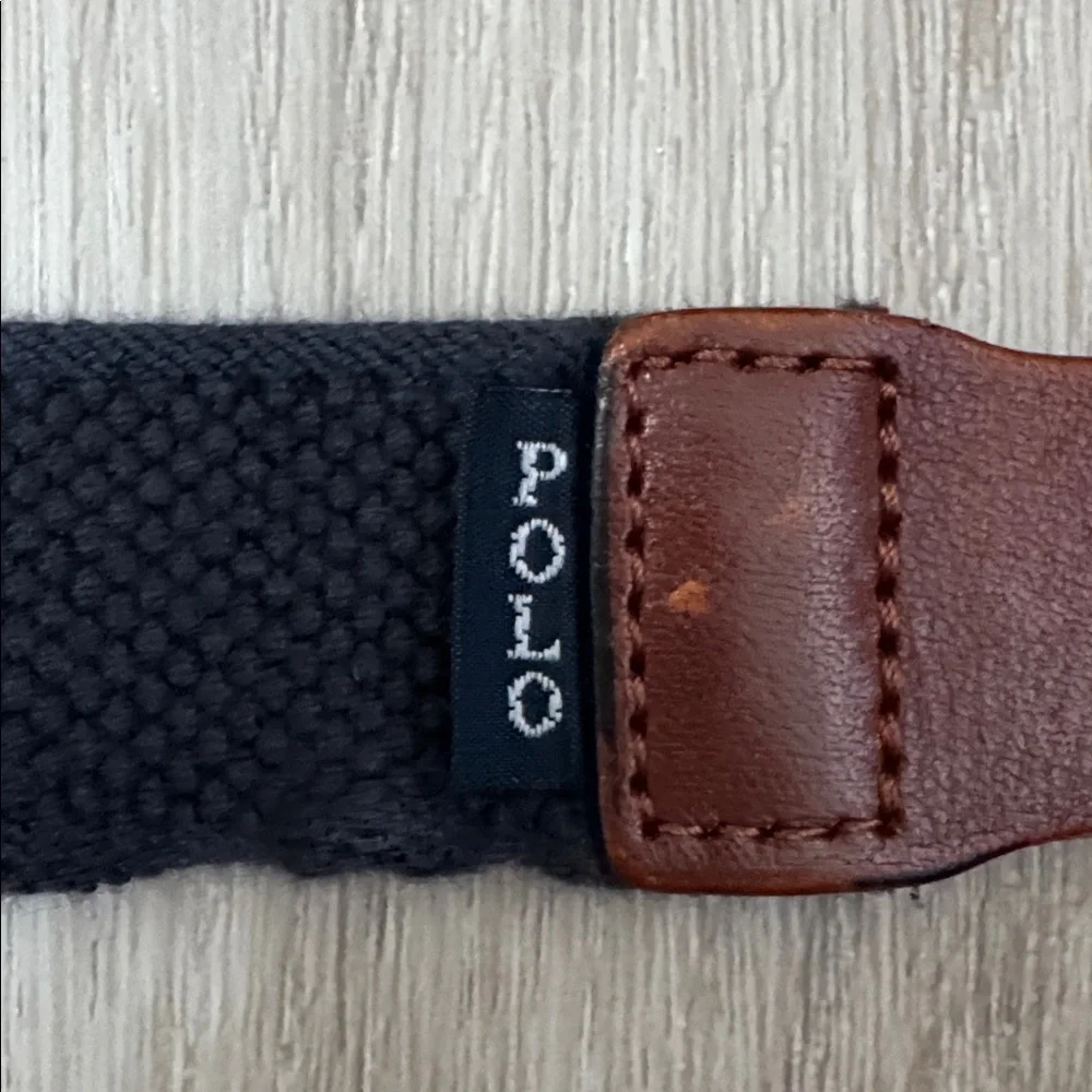 Polo Ralph Lauren Brown Leather and Navy blue Woven Belt.